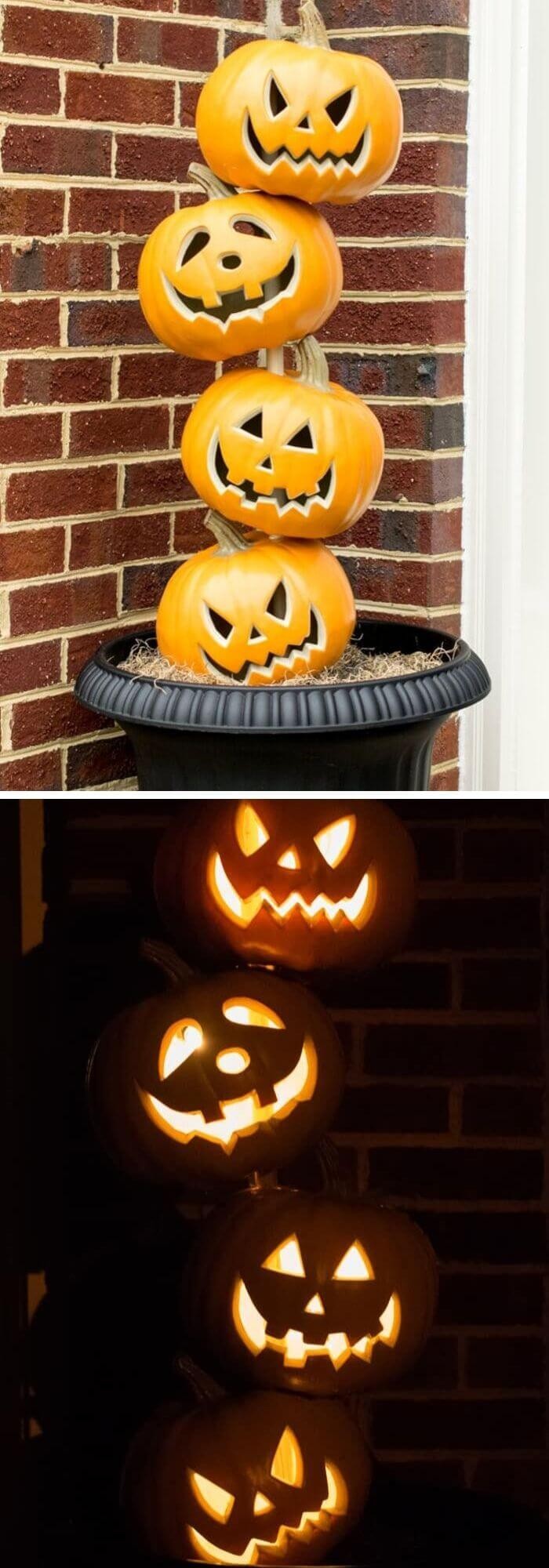 #4. Halloween Stacked Pumpkin Topiary