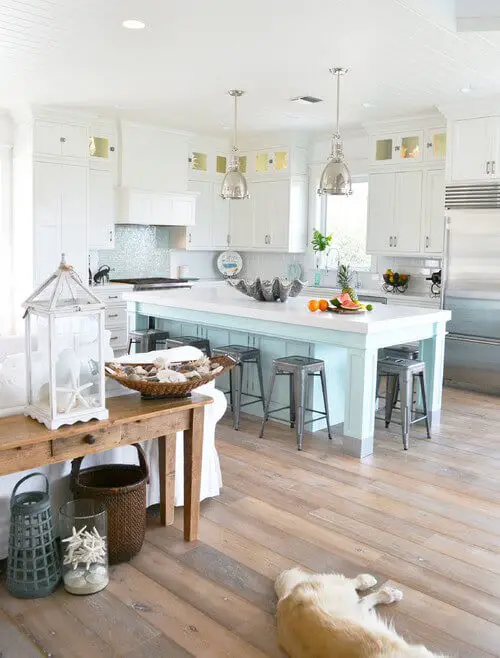 Blue and white coastal kitchen