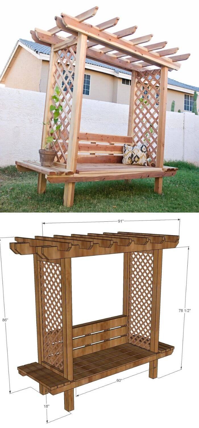 Garden bench with arbor