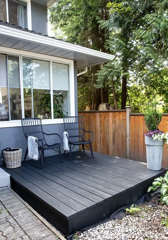 Floating deck next to house