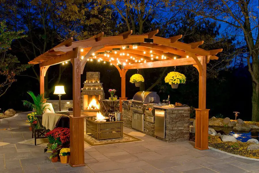 Open Kitchen Under a Canopy with Lighting