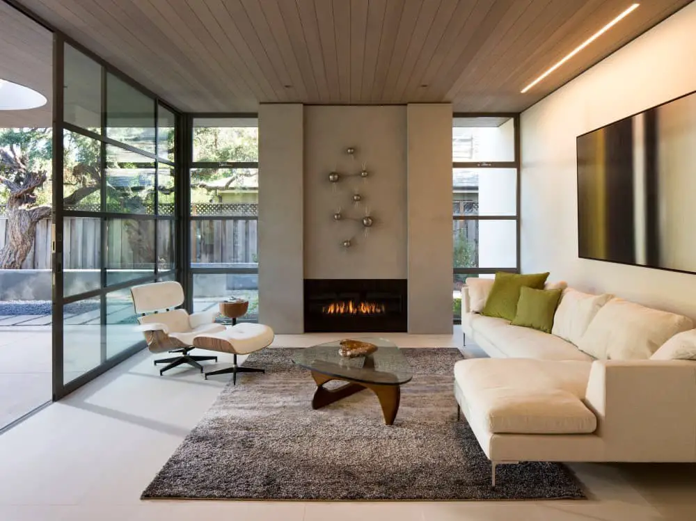 Modern faux fireplace ideas.