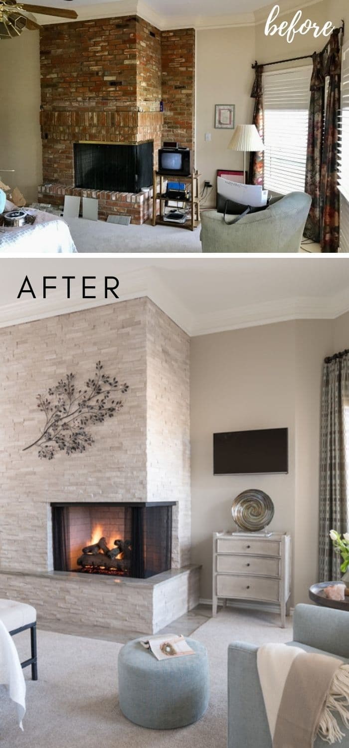 Modern painted brick fireplace