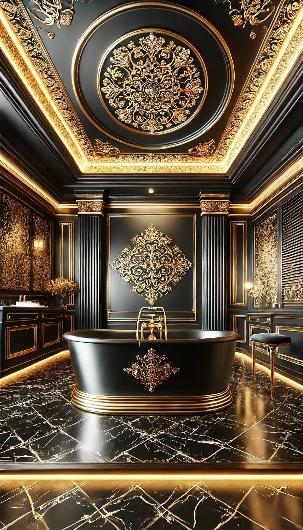 Black Bathtub with Gold Feet