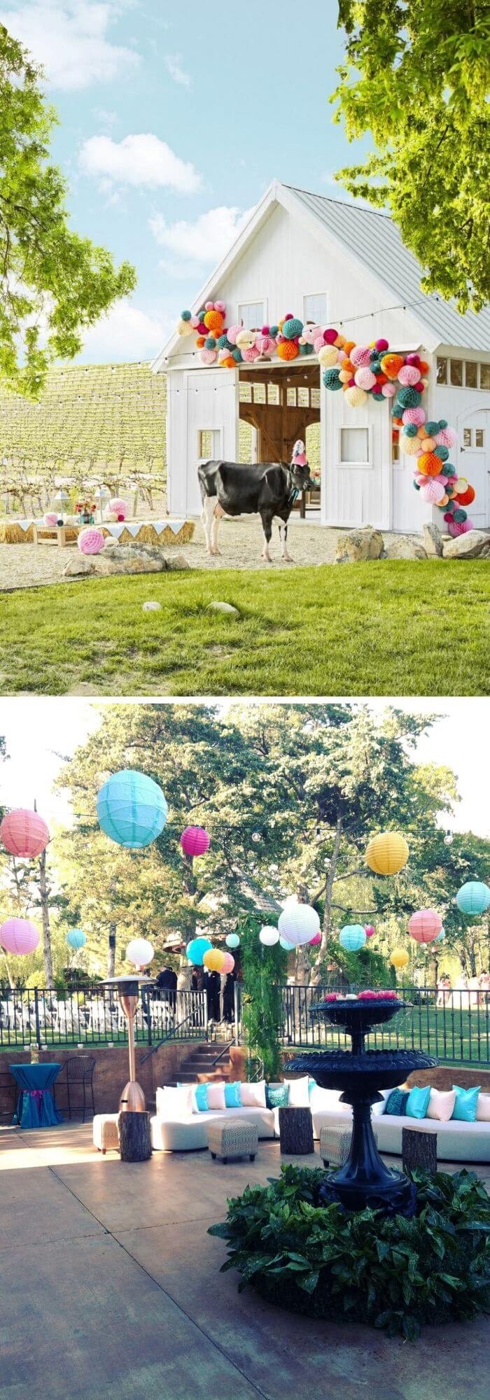 A Backyard with colorful lanterns