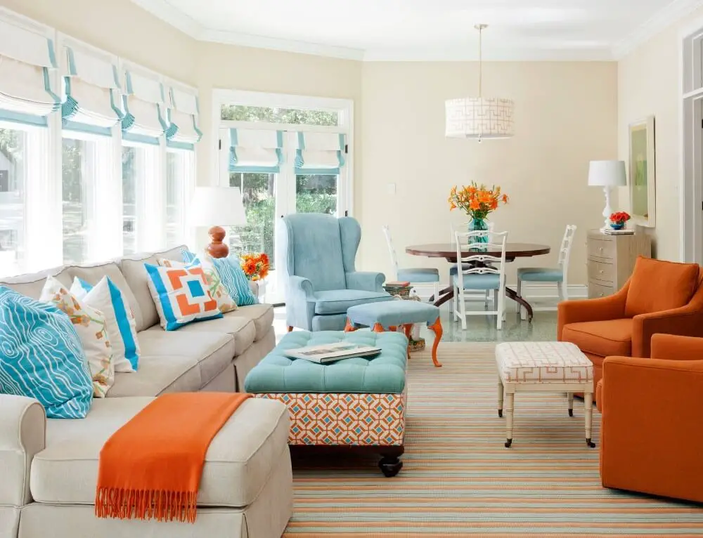 Aqua and burnt orange.