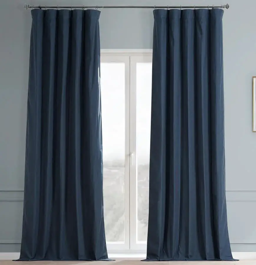 Navy blue curtains for grayish blue walls