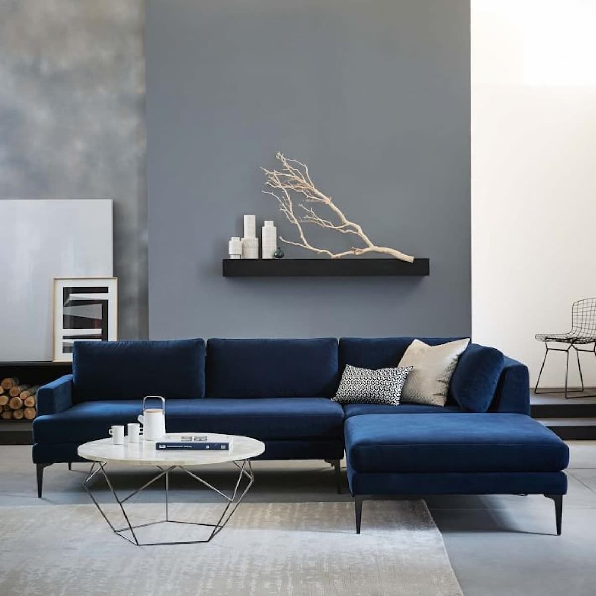 Minimalist blue couch living room