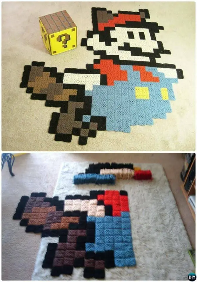 Crochet Granny Square Raccoon Mario Rug