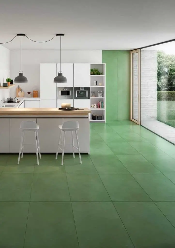 Green kitchen floor tiles