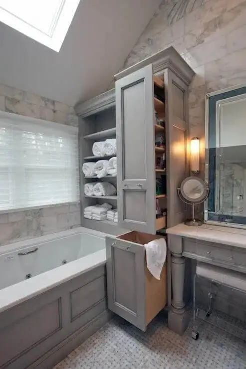 Open Shelving Grey Bathroom