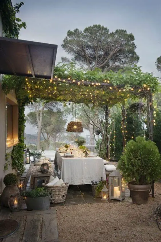 Backyard lighting with lanterns