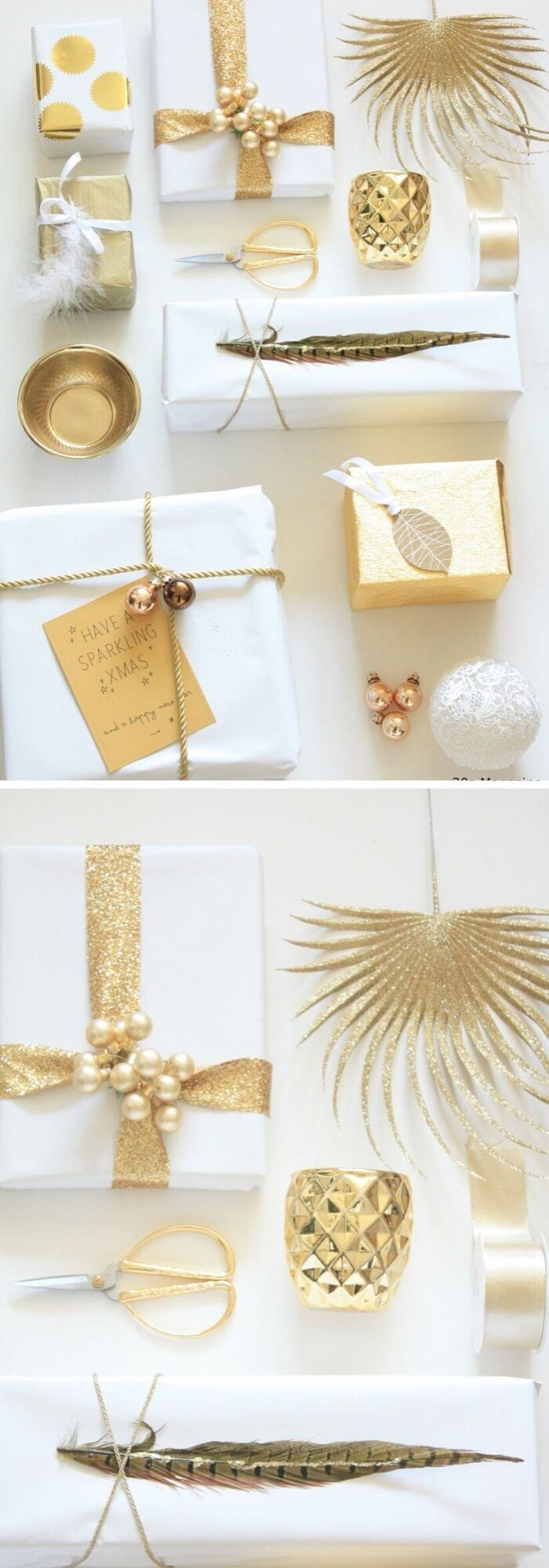 Gift wrapping in gold and white