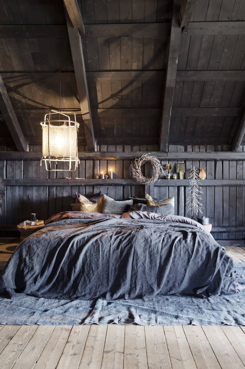 Cozy bedroom with fantastic lamp