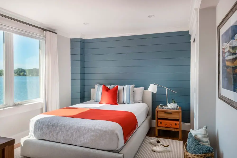 Bedroom accent wall ideas with window.