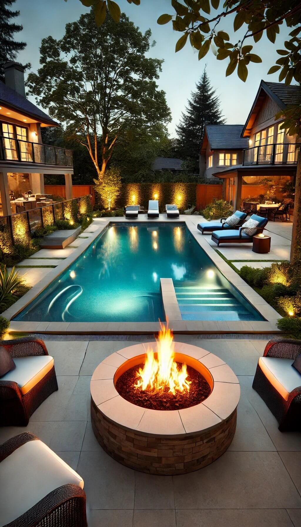 Semi Inground Pool with Fire Pit