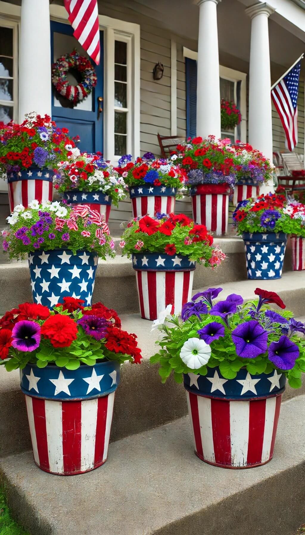 Red, White, and Blue Flower Pots