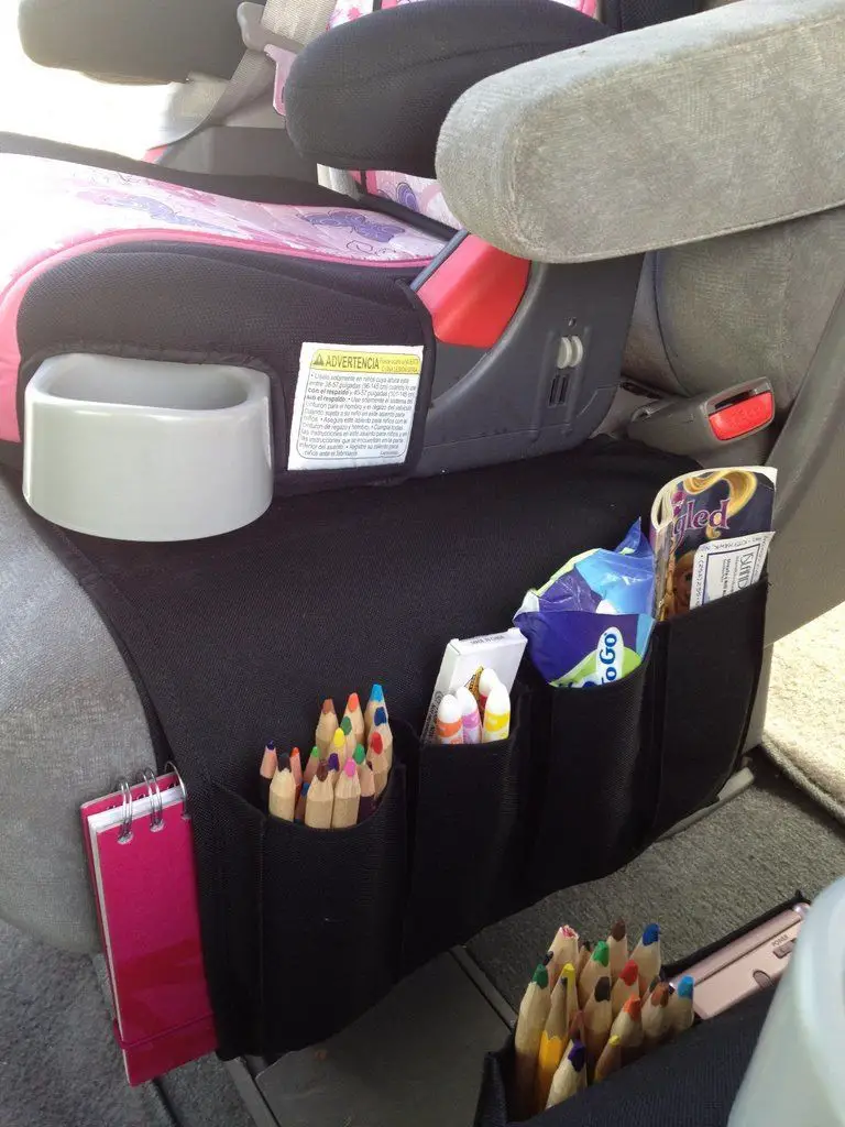 Use an organizer in the car to store your children’s things