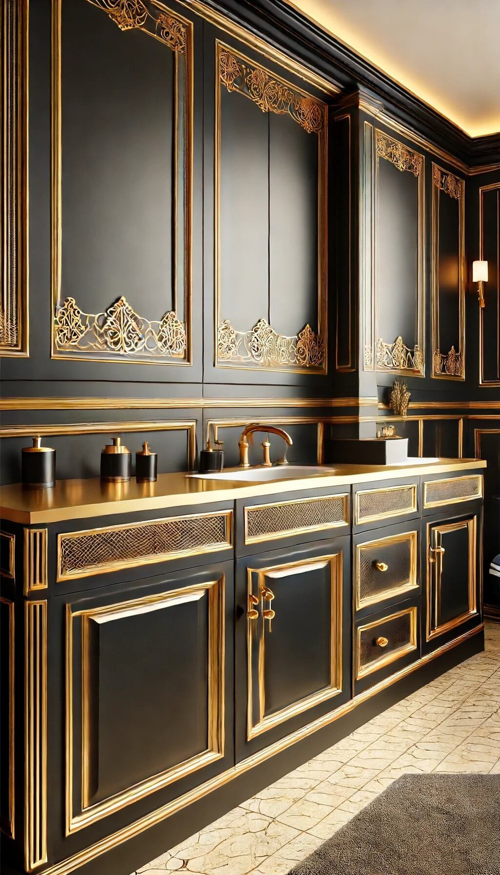 Black Cabinets with Gold Accents