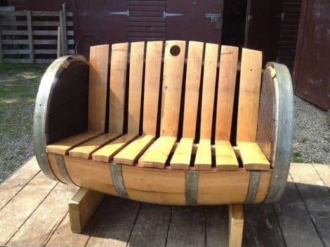 Wine barrel garden bench