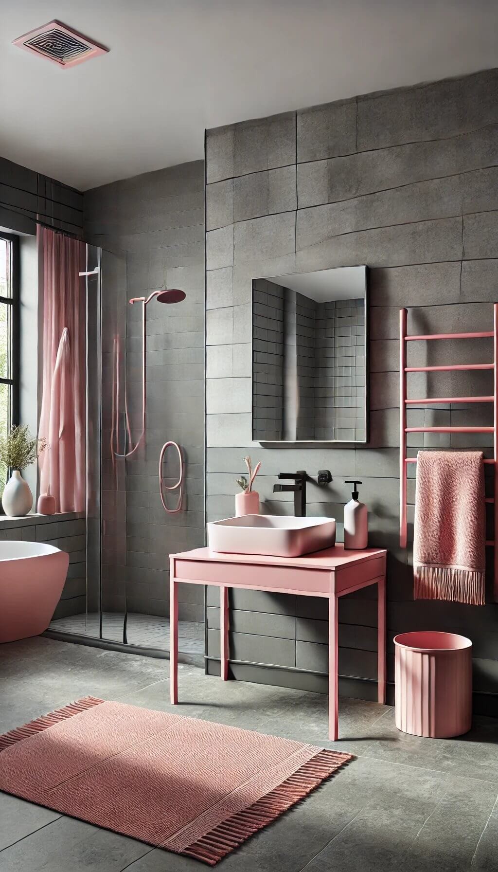 Grey Tiles with Pink Fixtures