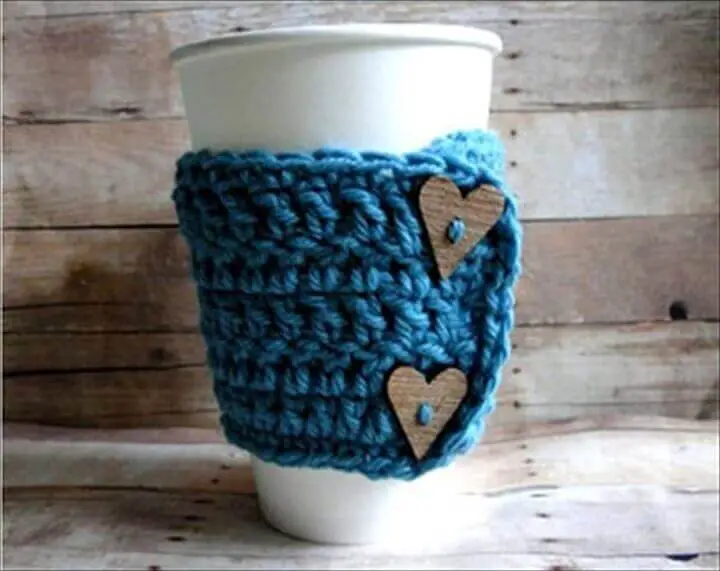 #6. Wooden Heart Button & Blue Mug Warmer