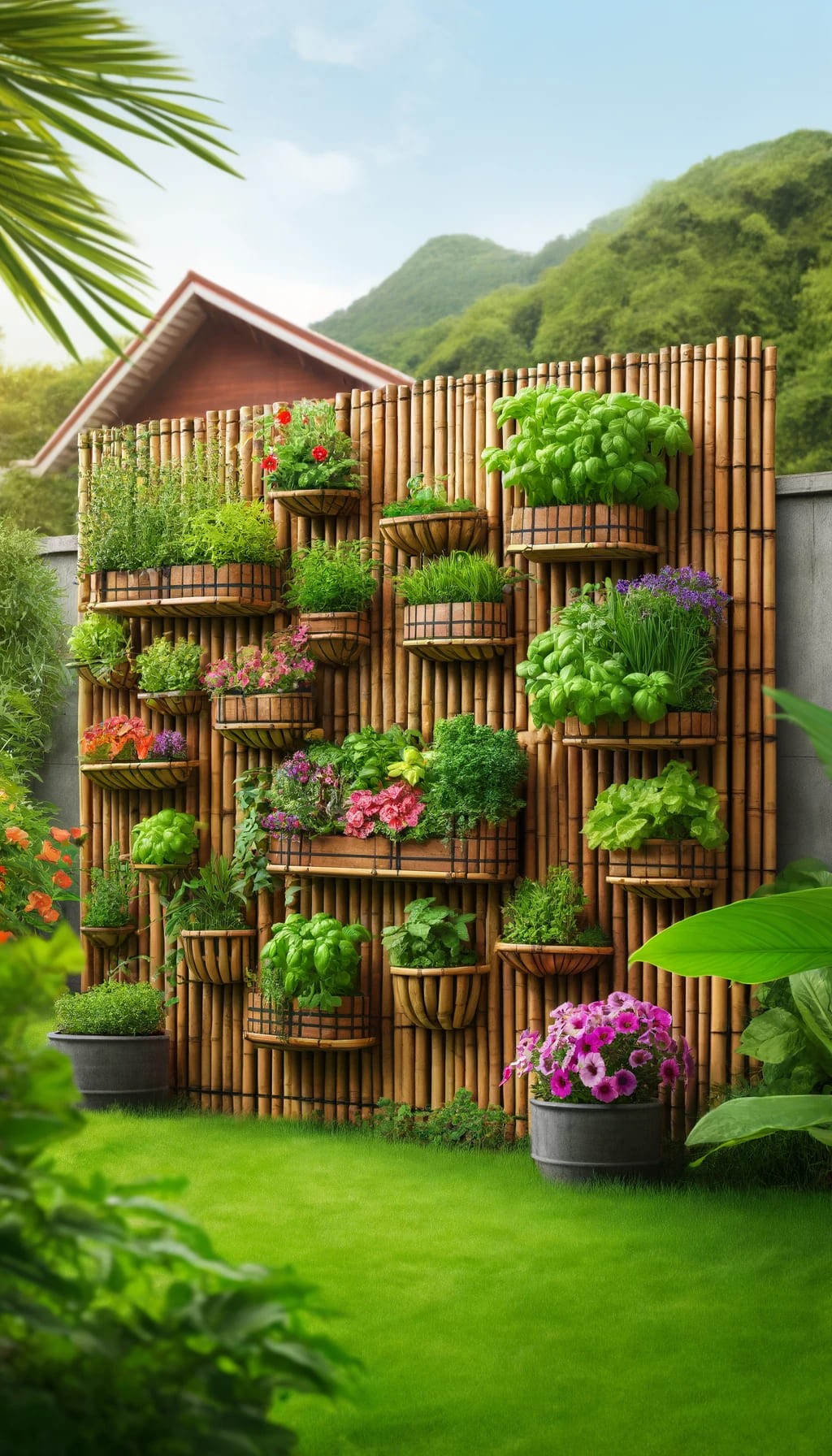 Bamboo Fence with Planters