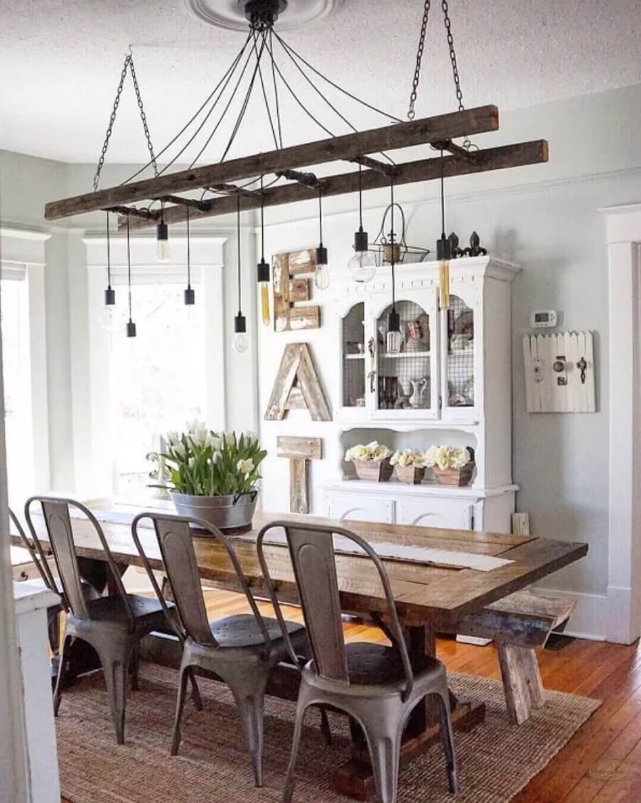 DIY Old ladder for your Dining Lighting