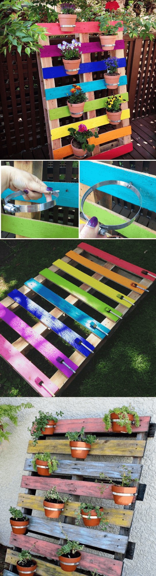 DIY Upcycled Rainbow Pallet Flower Garden Planter