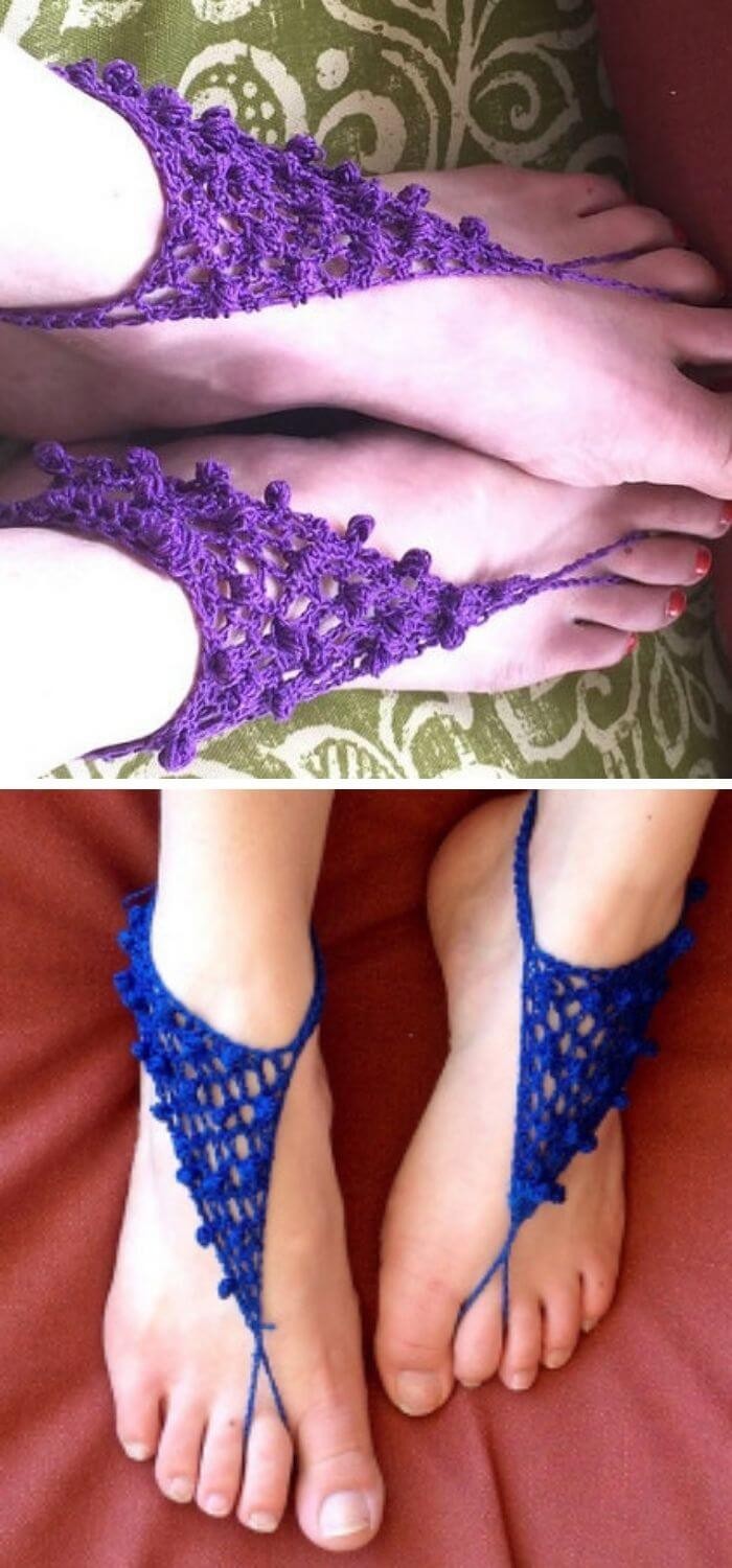 Clones knot barefoot crochet sandals