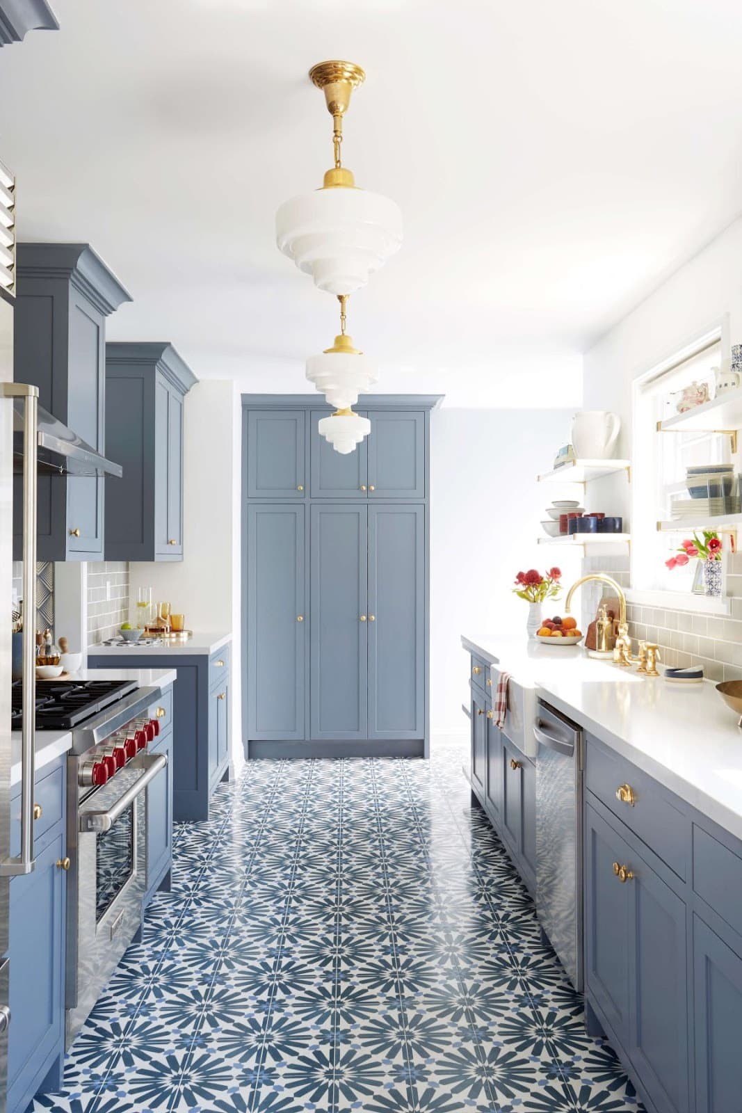 Blue kitchen floor tiles