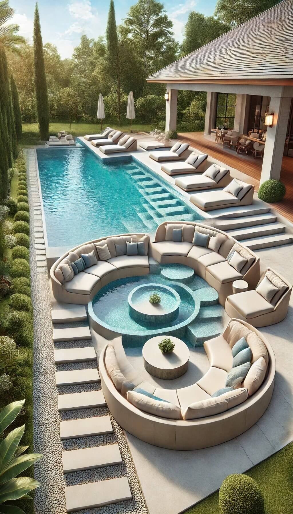 Semi Inground Pool with Built-in Seating