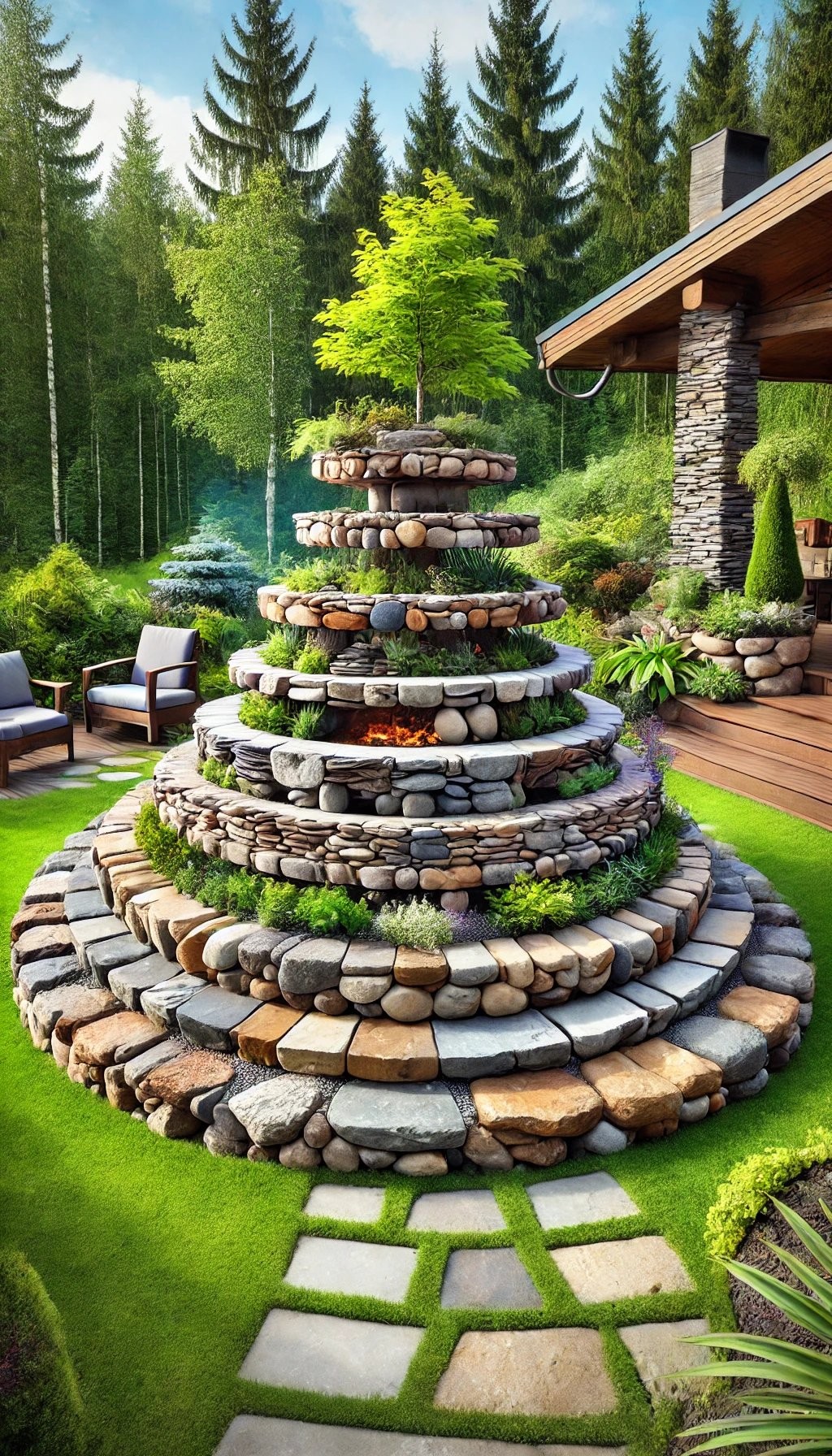 Multi-Level Stone Fire Pit