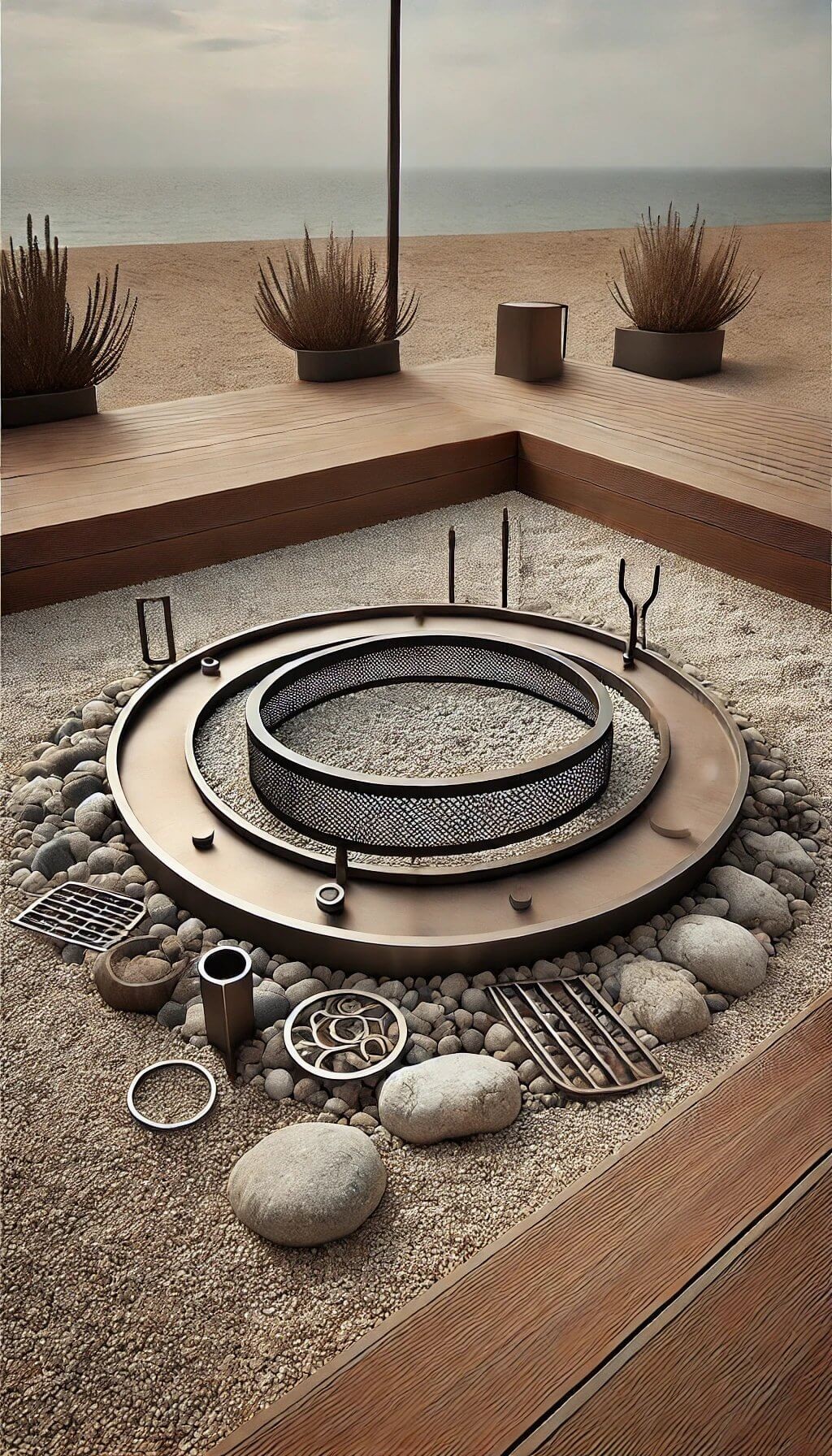 Gravel Fire Pit with Metal Accents