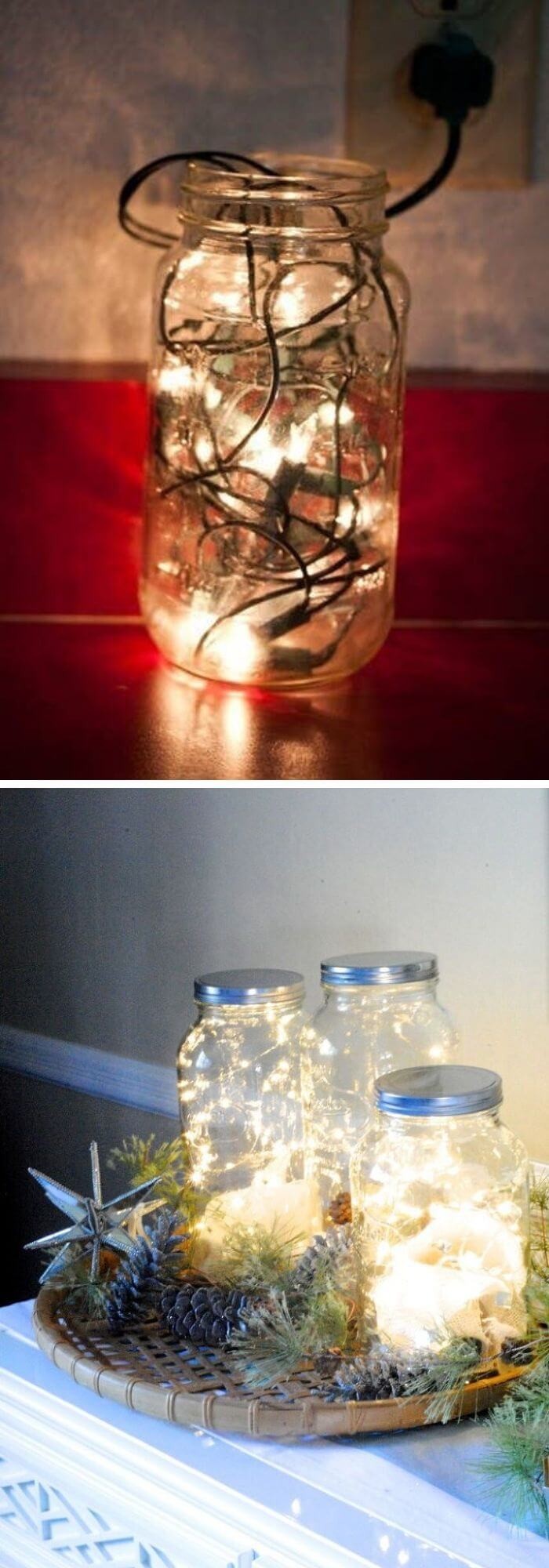 Fill mason jars with Christmas light