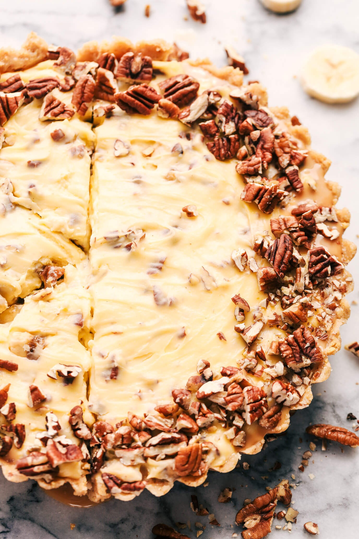 No Bake Banana Caramel Pecan Pie