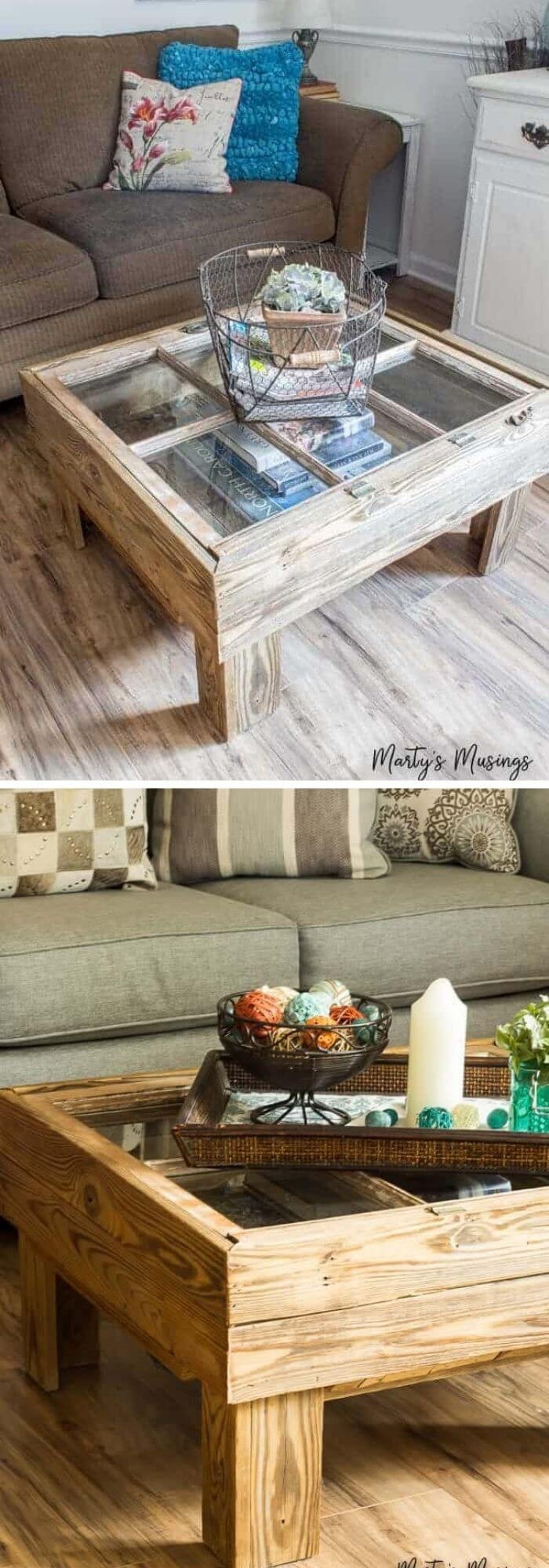 Recycled wood for a coffee table