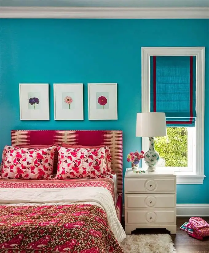 Teal and Red bedroom