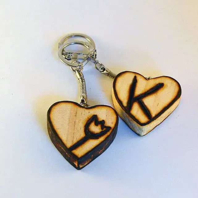 Wood burnt keychains