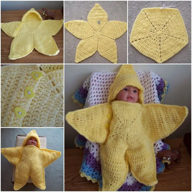 Crochet Star Hooded Baby Blanket Free Pattern