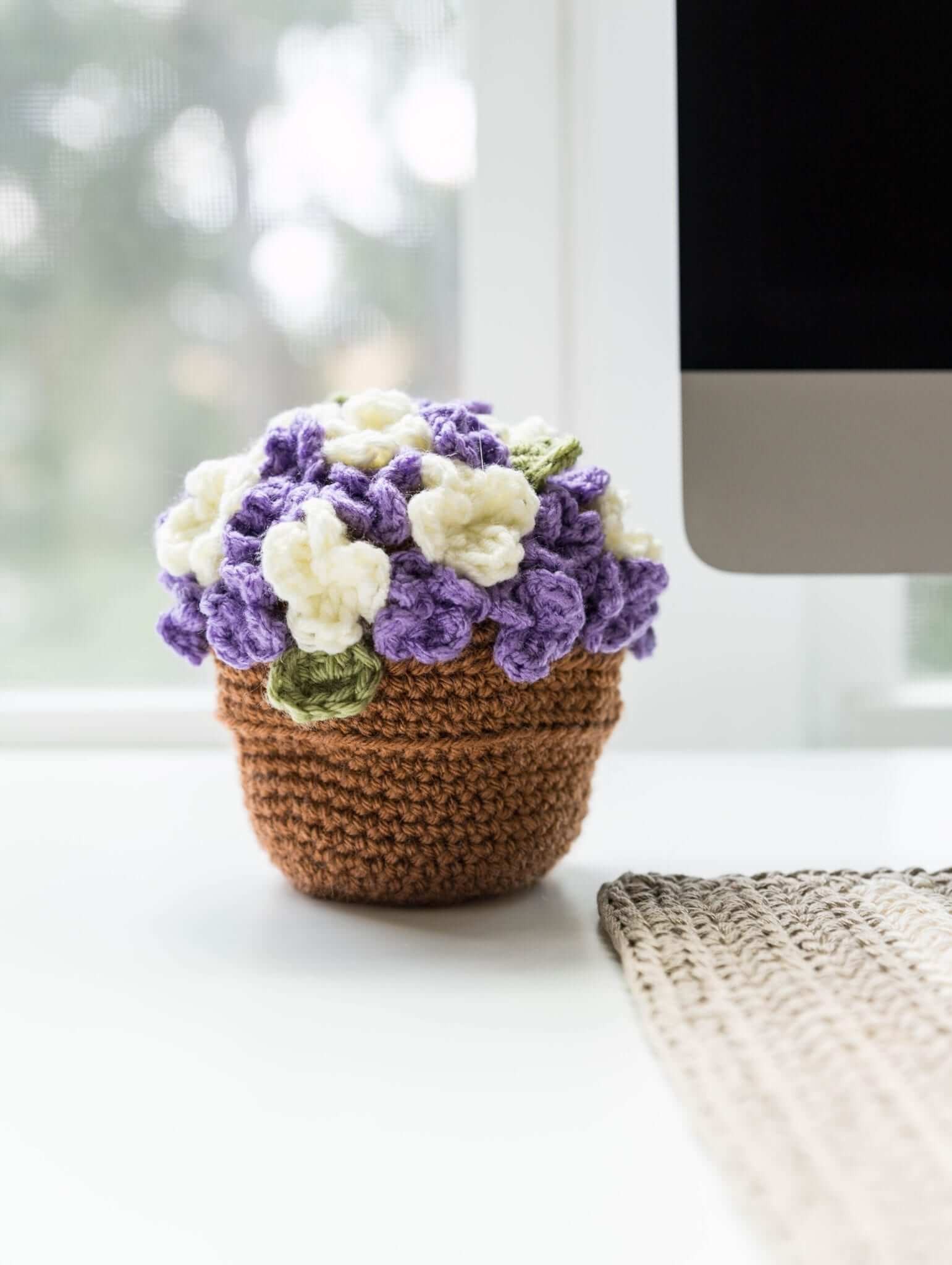 Crocheted African Violet Pot Flower Bouquet