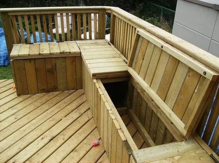 Built-in Storage on a Deck Bench