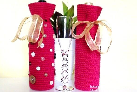 15 Crochet Wine Bottle Cozy Bag & Sack Free Patterns