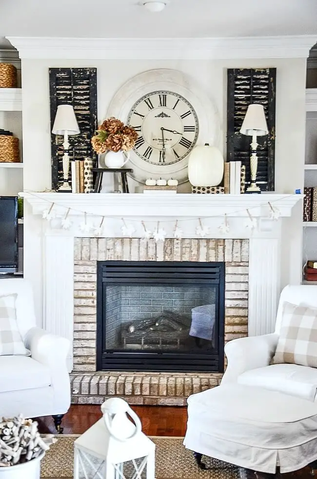 Farmhouse mantel decor with clock