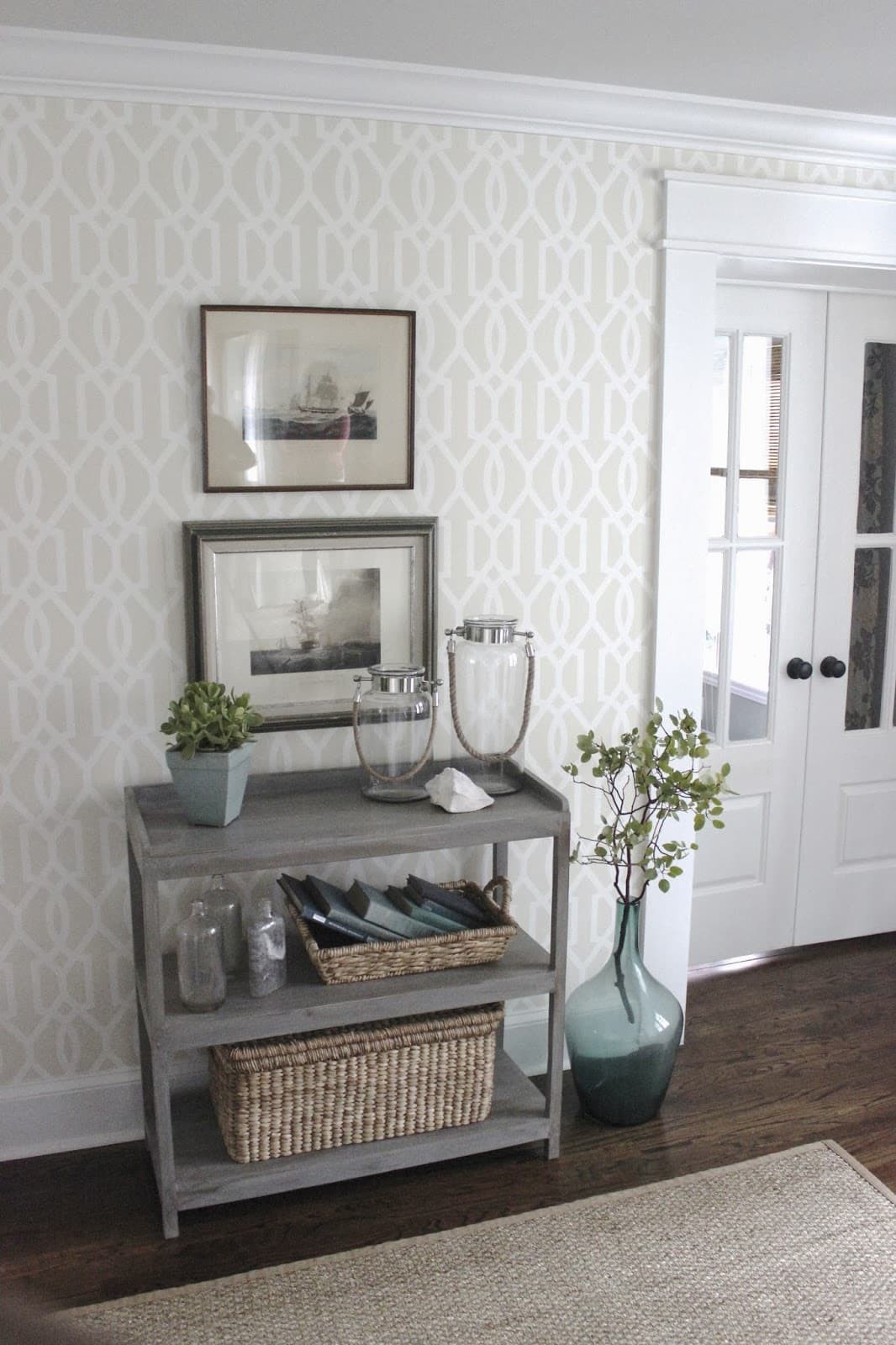 Three-shelf rustic entry table