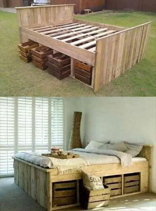 Pallet Bed with Pull Out Crates Under