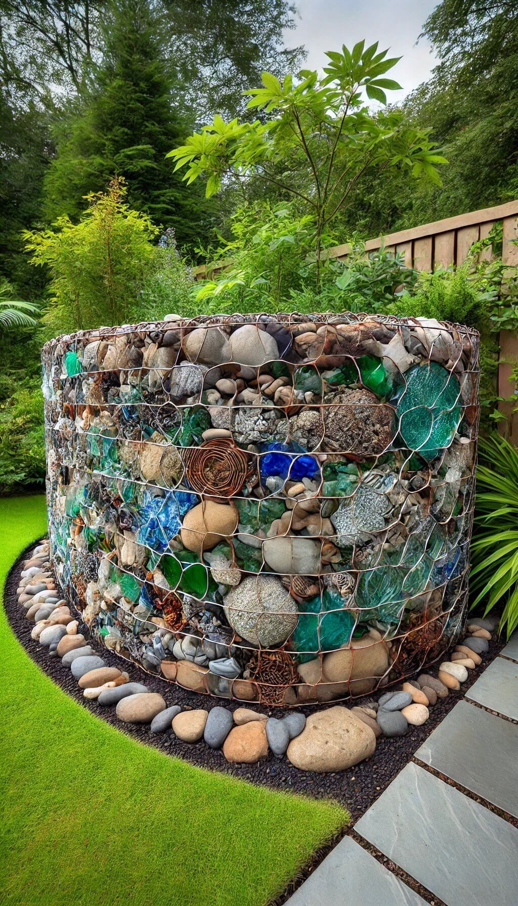 Gabion Fence with Recycled Materials