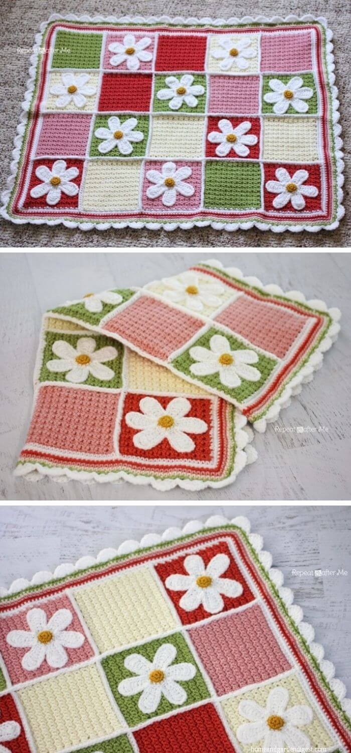 Crochet daisy afghan flower blanket