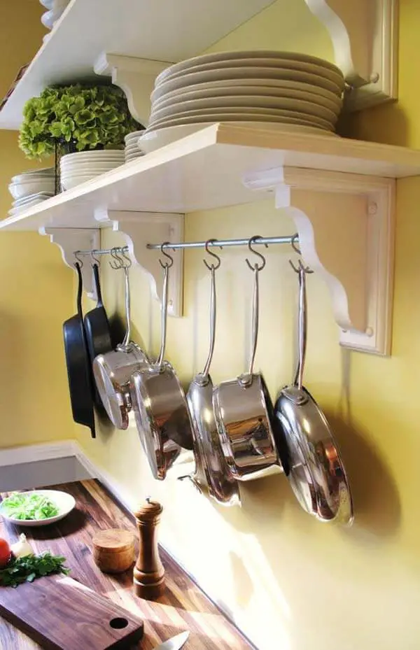 31). Kitchen shelving with pot rack