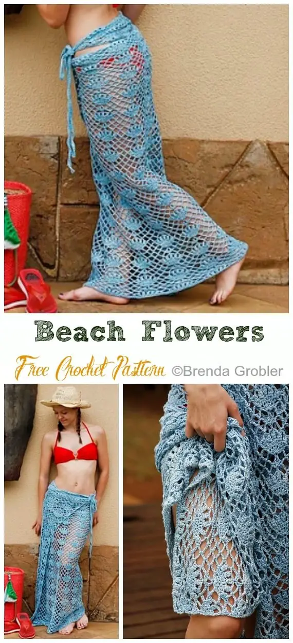 Beach Flowers Crochet Wrap Skirt